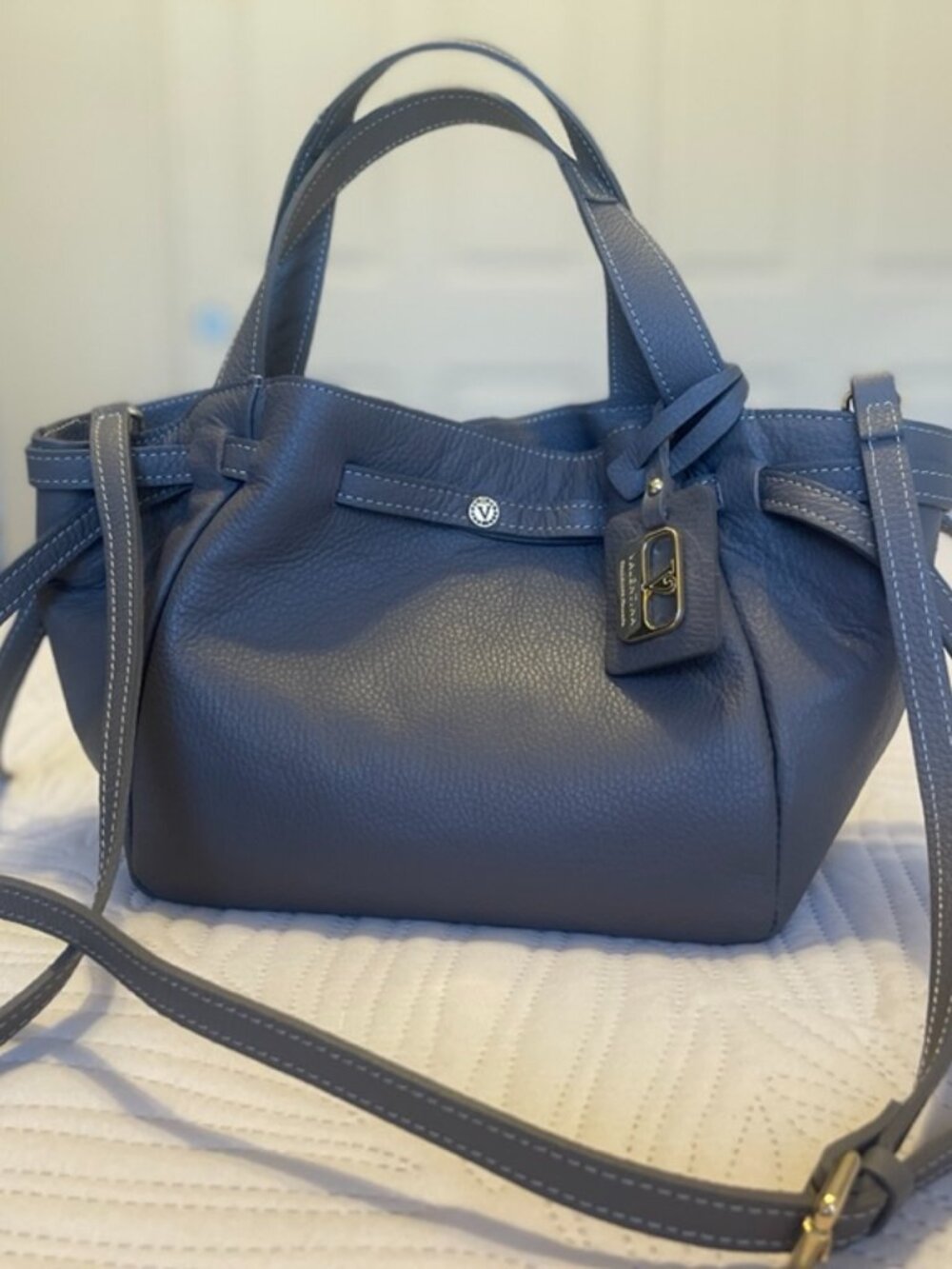VALENTINA Italy Genuine Italian Pebble Leather Taupe Shoulder Bag Crossbody